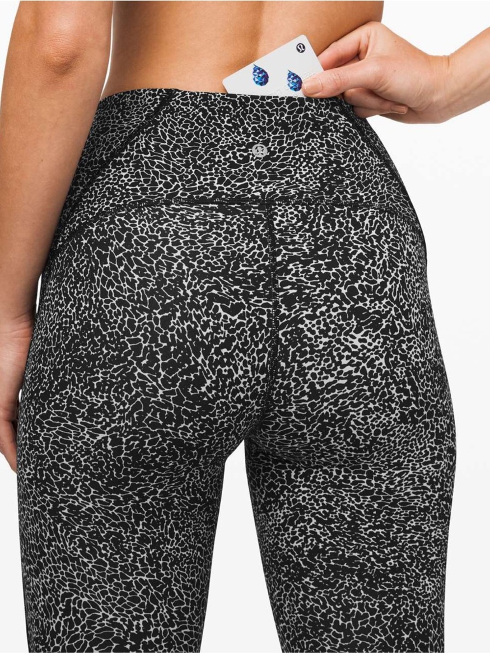 Lululemon Black & White Animal Print High-Rise Leggings, Size 4.